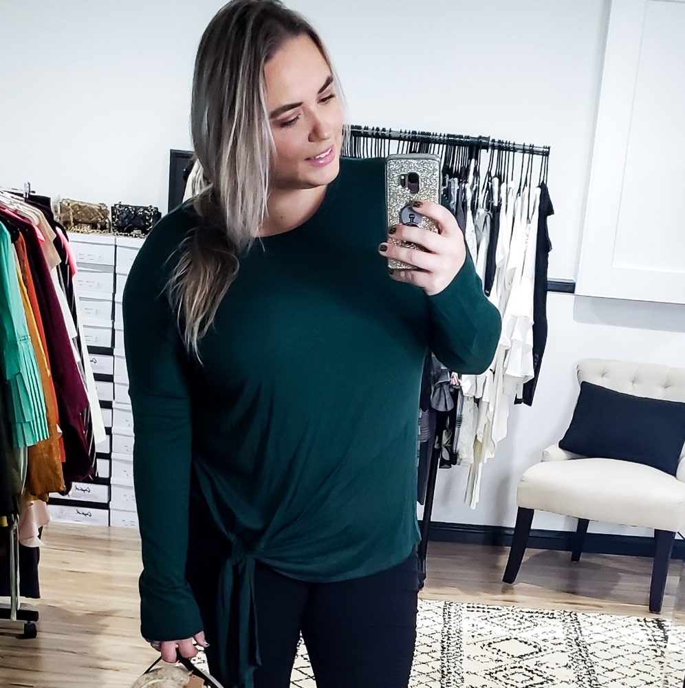 Super Soft Front Tie Tunic Top (Emerald Green) - Picture 6 of 11